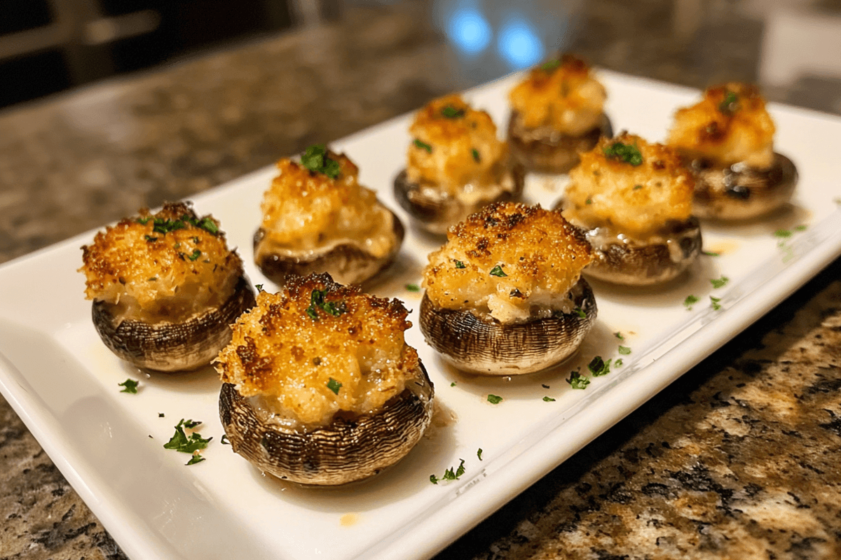 Felicity_recipes Delicate_crabstuffed_mushrooms_arranged elegantly